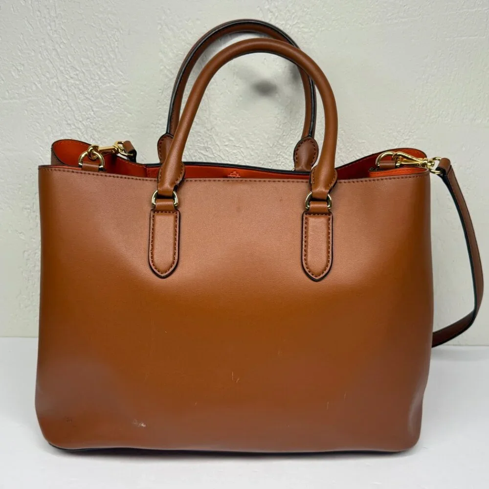 Lauren Ralph Lauren Dryden Marcy Satchel Brown Leather Structured Tote Bag
